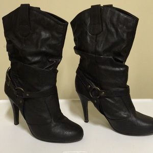 Black leather above ankle boots